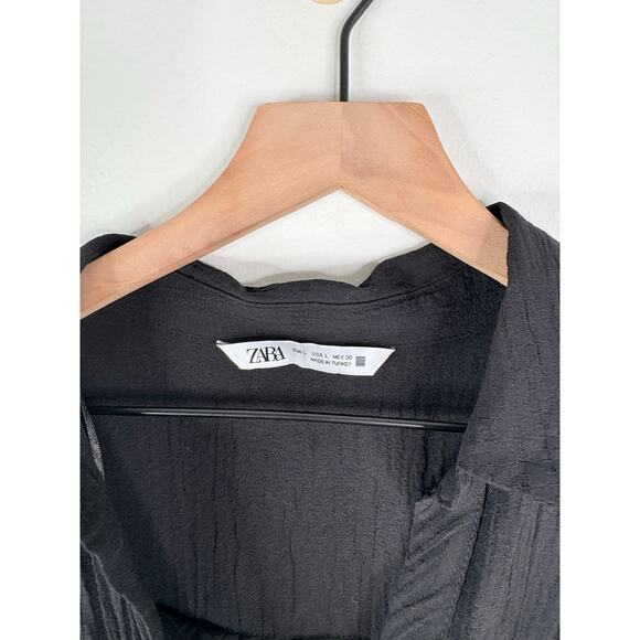 Zara Black Long Sleeve Shirt Dress Womens Large Belt Tie Waist Blogger Fave - Picture 11 of 11